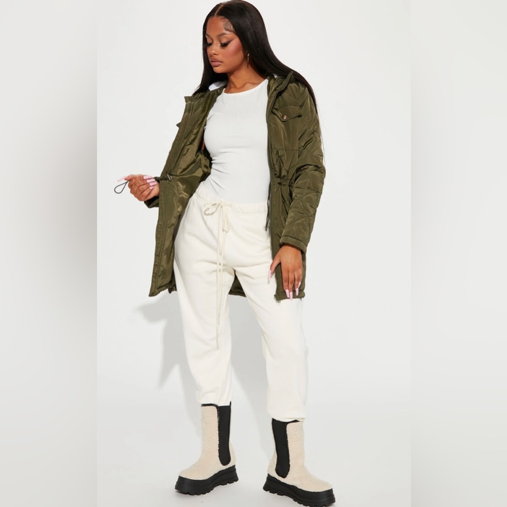 NEW Quilted Hooded All Season Women Jacket Olive Army Green Large L - Picture 3 of 11